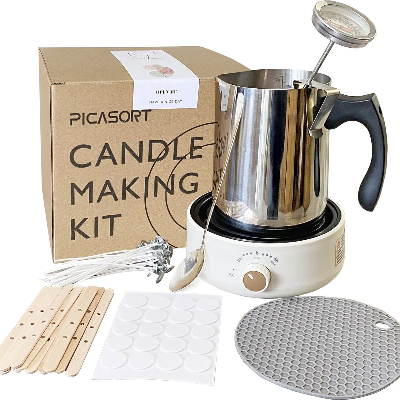Candle Making Kit with Wax Melter – DIY Supplies for Beginners, Includes Hot Plate, Melting Pot, Thermometer